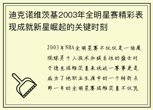 迪克诺维茨基2003年全明星赛精彩表现成就新星崛起的关键时刻